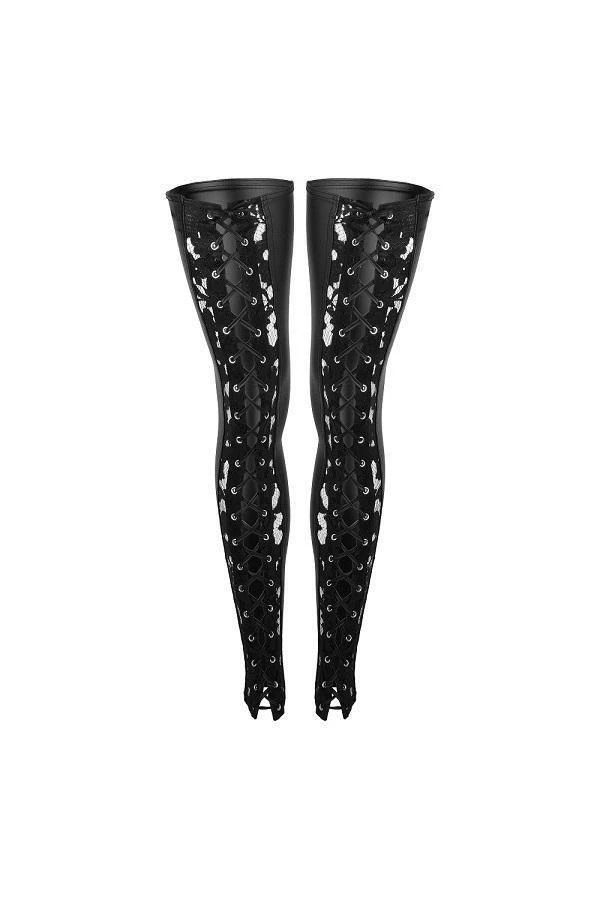 Noir Handmade Poland Lace Up Wet-look Stockings F145 Hosiery 7 Noir Handmade Poland Lace Up Wet-look Stockings F145 Hosiery