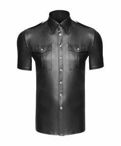 Noir Handmade Poland Mens Clothing And Lingerie Men`s Eco-leather Shirt With Front Pockets
