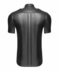 Noir Handmade Poland Mens Clothing And Lingerie Men`s Eco-leather Shirt With Front Pockets