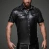 Noir Handmade Poland Mens Clothing And Lingerie Men`s Eco-leather Shirt With Front Pockets