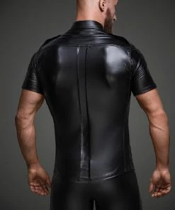 Noir Handmade Poland Mens Clothing And Lingerie Men`s Eco-leather Shirt With Front Pockets