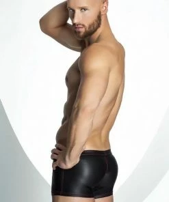 Noir Handmade Poland Mens Clothing And Lingerie Extravagant Men`s Leather Look Shorts With Red Zipper