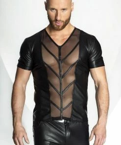 Noir Handmade Poland Mens Clothing And Lingerie Men`s Wet-look T-Shirt With Sexy Stripes 8 Noir Handmade Poland Mens Clothing And Lingerie Men`s Wet-look T-Shirt With Sexy Stripes