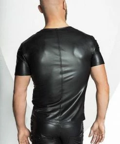 Noir Handmade Poland Mens Clothing And Lingerie Men`s Wet-look T-Shirt With Sexy Stripes