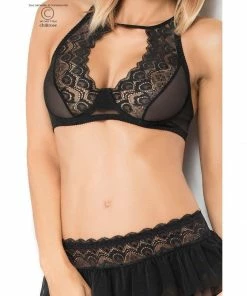 Chilirose Lingerie Poland Black Lingerie Bra, G-string And Garter-belt