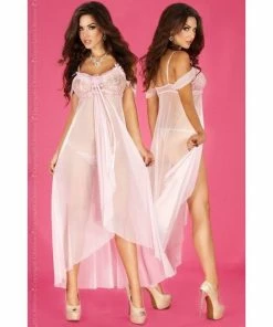 Chilirose Lingerie Poland Long Pink Sheer Babydoll With G-string