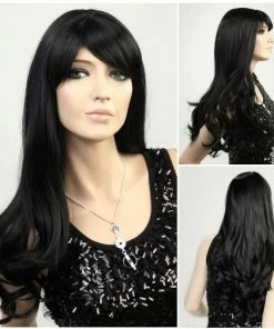 FWZiel Long Wavy Black Wig