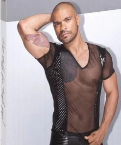 Noir Handmade Poland Mens Shirt Mesh And PVC H055 10 Noir Handmade Poland Mens Shirt Mesh And PVC H055