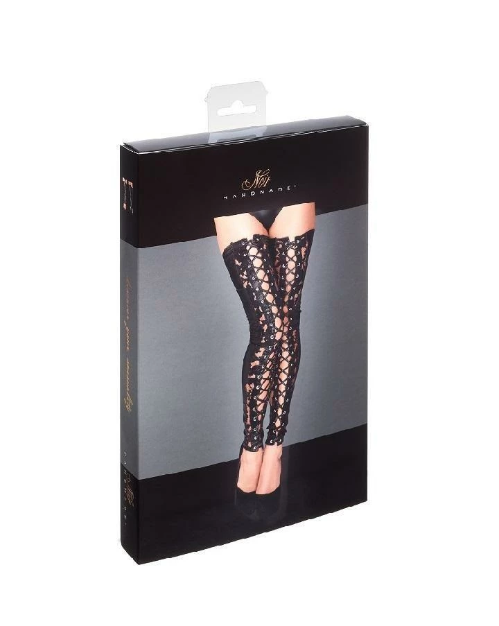 Noir Handmade Poland Lace Up Wet-look Stockings F145 Hosiery 8 Noir Handmade Poland Lace Up Wet-look Stockings F145 Hosiery