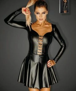 Noir Handmade Poland Clothing Wet-look Long Sleeve Dress