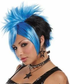 Palmer Agencies Stylish Punky Girl Wig Blue And Black Costumes